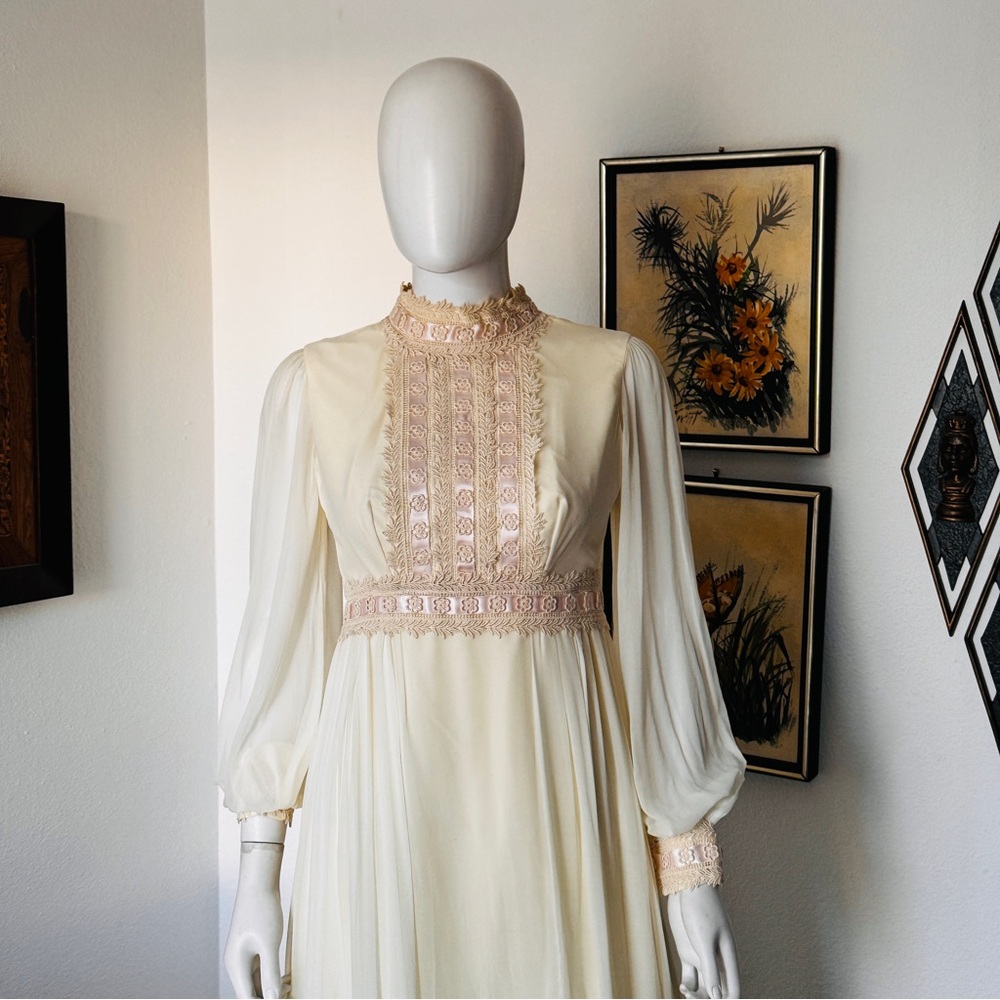 Antique Prairie Prom Dress Crocheted Lace Trim